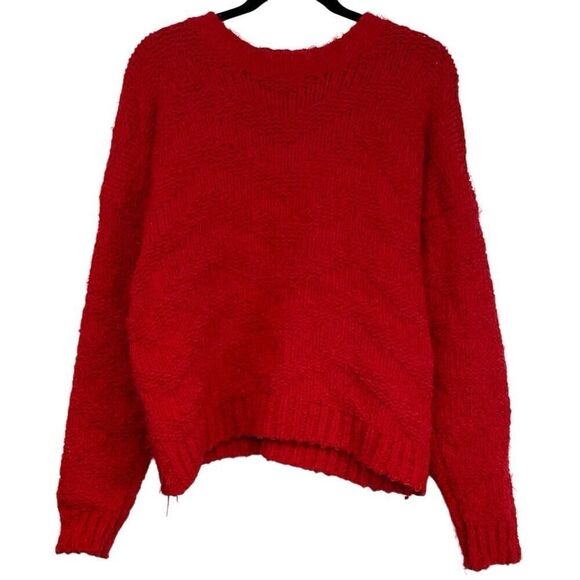 GB Sweaters - GB Sweater Women's Large Red Chunky Knit Classic Long Sleeve Round Neck Pullover
